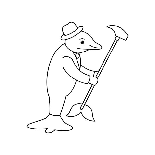 Dapper Dolphin Sweeps Spotless White Floor line art icon