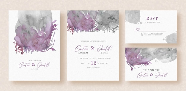 Dark abstract splash watercolor on wedding invitation 