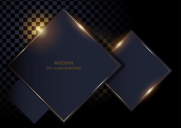 Dark abstract squares background with golden lines