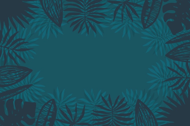 Dark aquamarine frame of tropical leaves