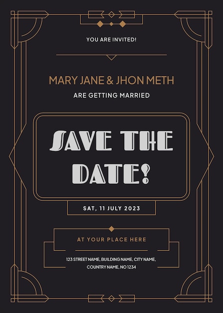 Dark Art Deco Wedding Invitation