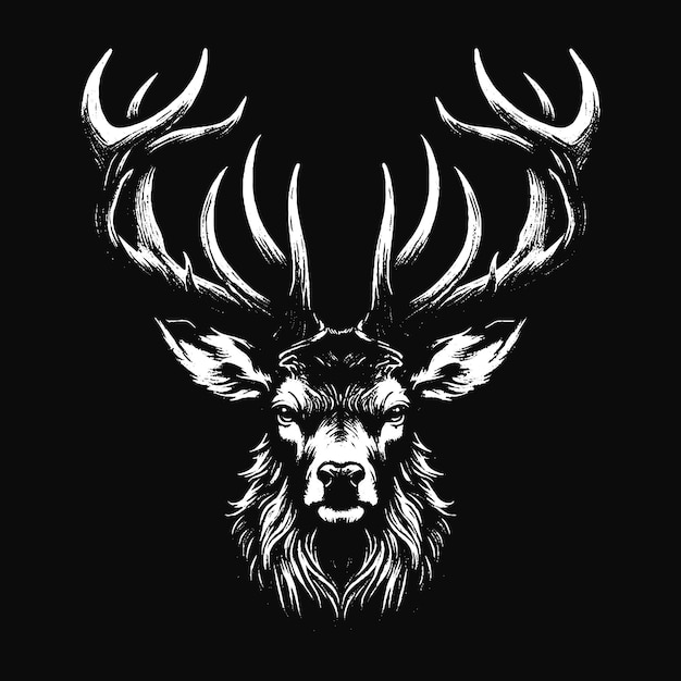 Dark Art Deer Stag Beast With Big Horn Animal Skull Horror Vintage Grunge Style illustration for Merch