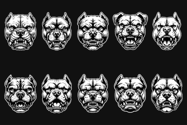 Vector dark art dog head black and white illustration