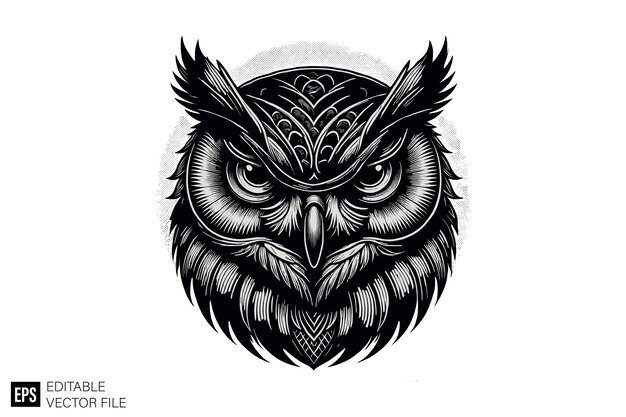 Vector dark art owl vector character design black and white illustration