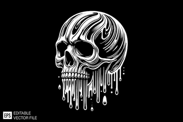 Vector dark art scary skull head vector design template black and white