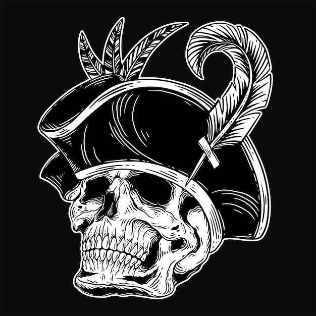 Dark Art Skull pirates captain Skeleton Vintage illustration for clothing apparel