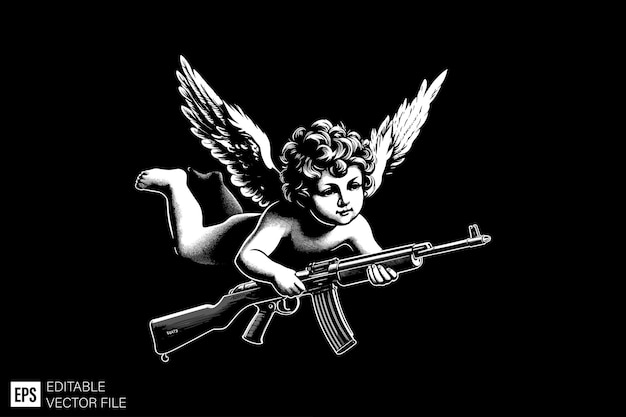 dark art vintage cupid vector character design black and white illustration