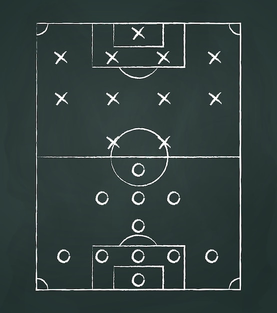 Dark background board with tactical placement of football players Vector illustration