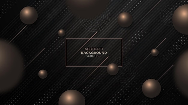 Dark background with abstract geometric shape realistic brown ball and line stripe