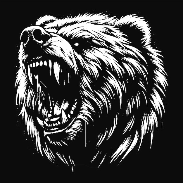 Dark Bear Beast Animal With Fangs Art Grunge Vintage Style illustration for mech and clothing