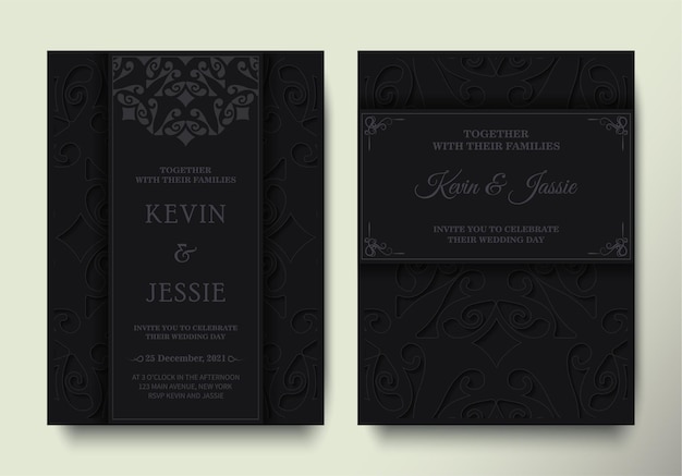 Vector dark black wedding invitation with pattern