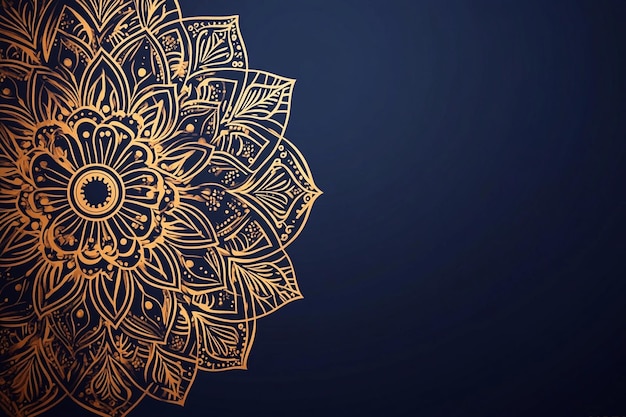 Vector dark blue background golden mandala ornament