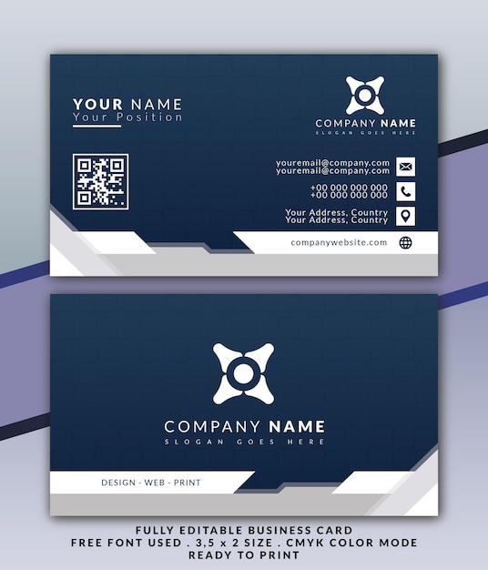 Dark blue business card vector template design with detail background