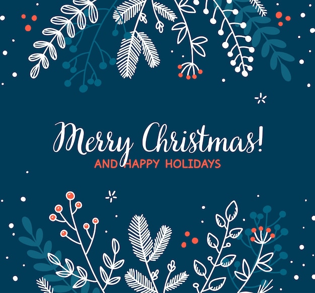 Dark blue christmas background with plants