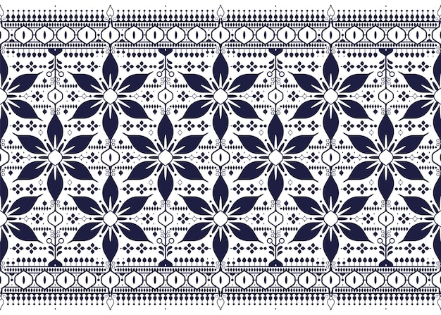 dark blue geometric and floral ethnic fabric seamless pattern design for cloth carpet wallpaper etc