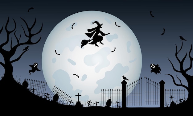 dark blue halloween background with silhouettes