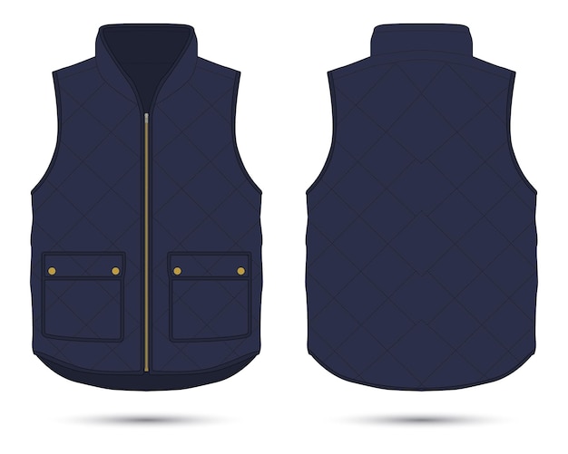 Vector dark blue modern vest mockup front and back view