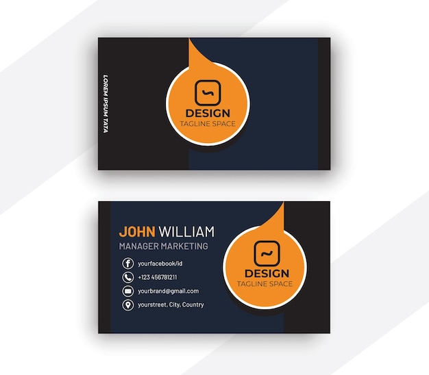 Dark blue  and orange business card with white circles