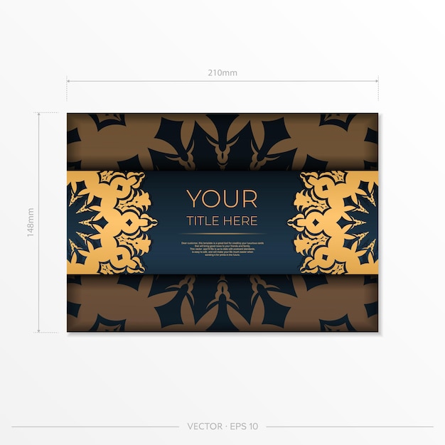 Vector dark blue postcard template with abstract ornament. elegant and classic elements ready for print and typography. vector illustration.