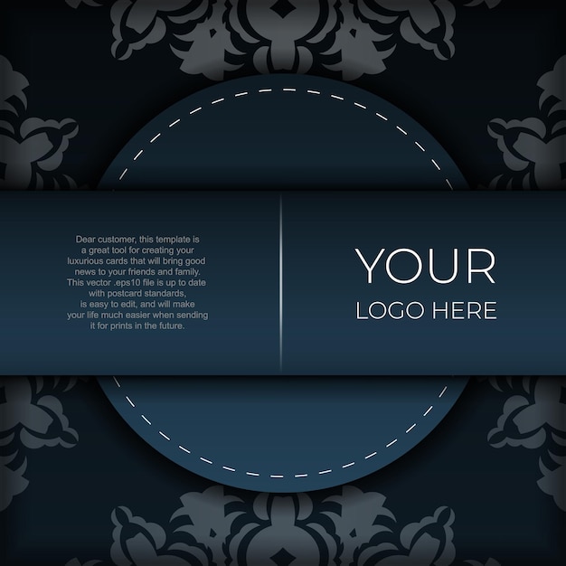 Vector dark blue postcard template with white abstract ornament. elegant and classic vector elements ready for print and typography.