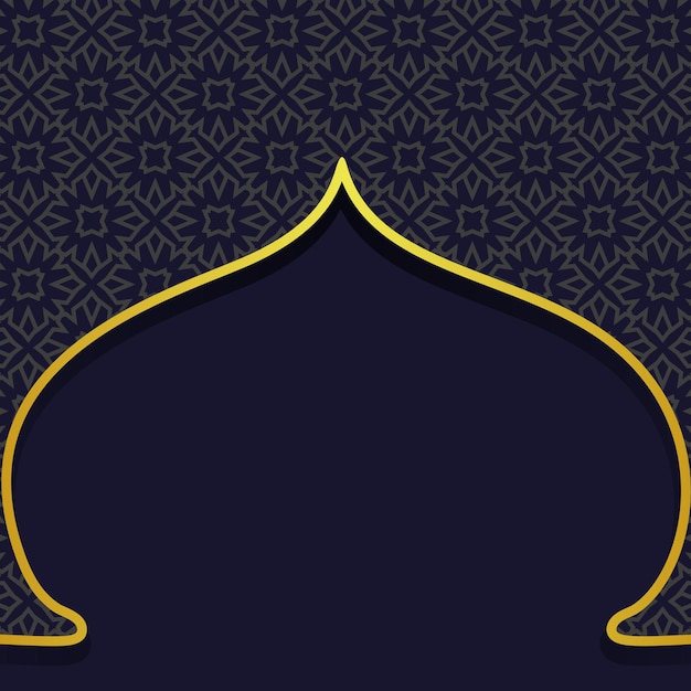 Dark blue Ramadan geometric motif in arabesque door shape background with golden color frame