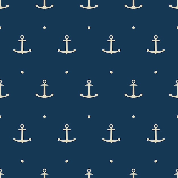 Dark blue seamless pattern with vector anchors