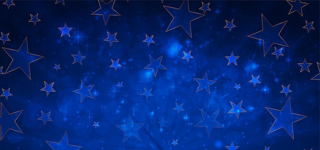 Dark blue shiny background with golden stars