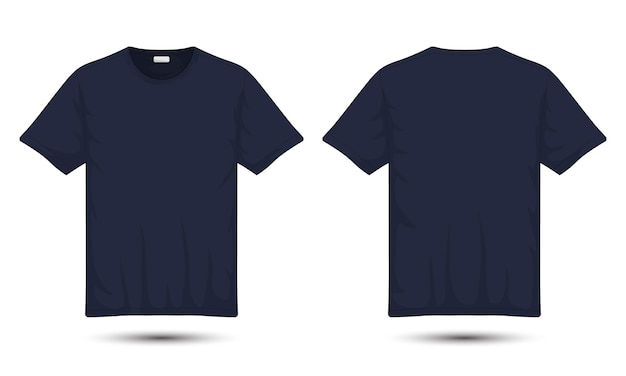 Dark blue tshirt mockup front and back view Vector illustration