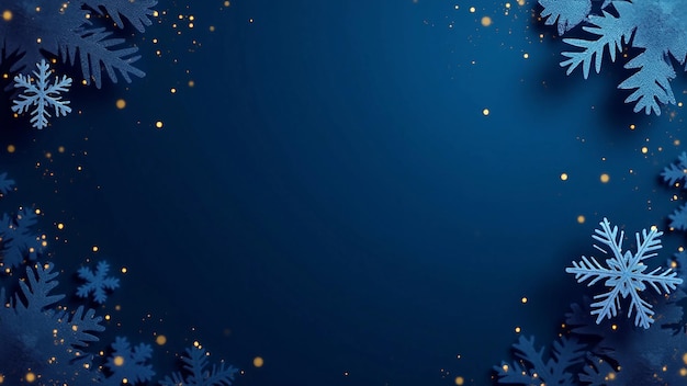 Vector dark blue winter background with snowflakes and pine branches