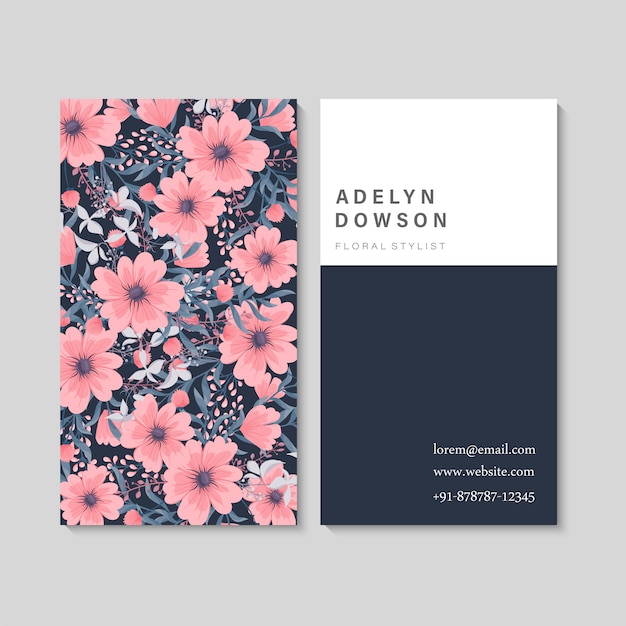 Dark business card with beautiful flowers