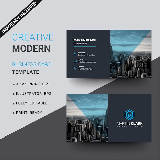 Dark business card with blue detail