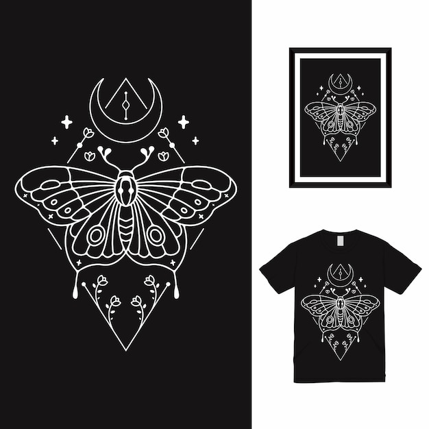 Dark Butterfly Line Art T shirt Design