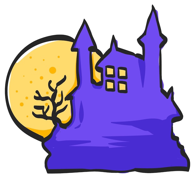 Dark castle icon in hand drawn color vector illustration