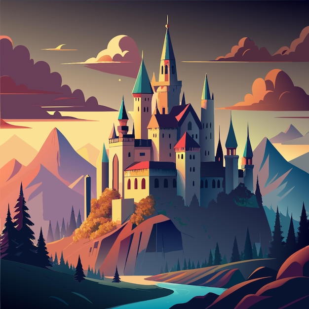 dark castle vector illustration flat 2