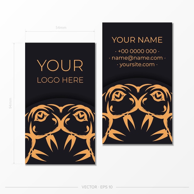 Dark color business card template with abstract ornament Printready business card design with monogram patterns