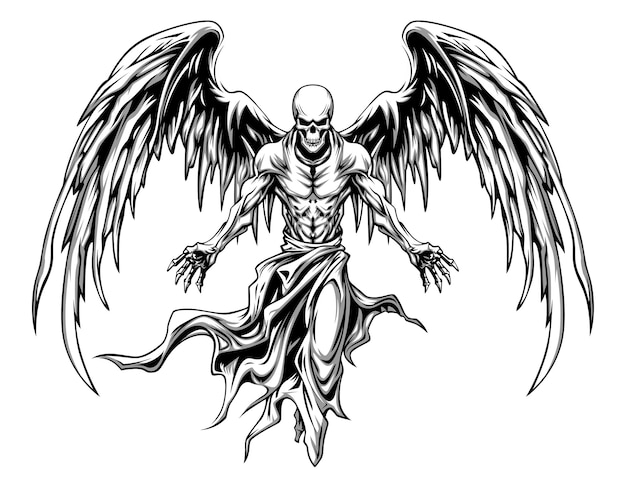 Vector dark demon with fiery wings on white background