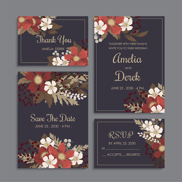 Dark floral background wedding set