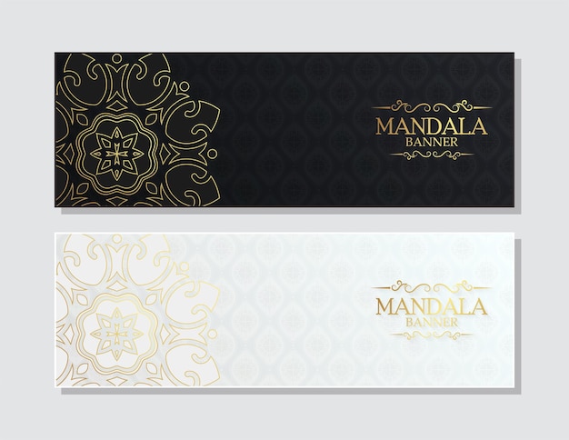 Dark gold color mandala banner set