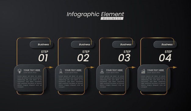 Dark gold elegant infographic 3d   template with steps for success. Presentation with line elements icons.