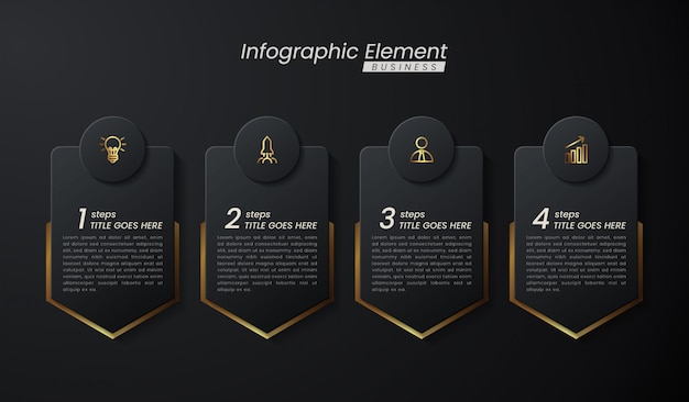 Dark gold elegant infographic 3d   template with steps for success. Presentation with line elements icons.