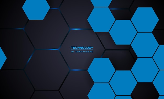 Dark gray and blue hexagon abstract technology background