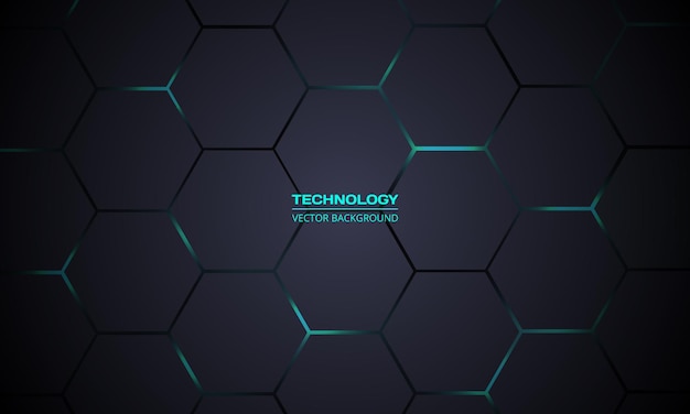 Dark gray and turquoise hexagonal abstract technology background