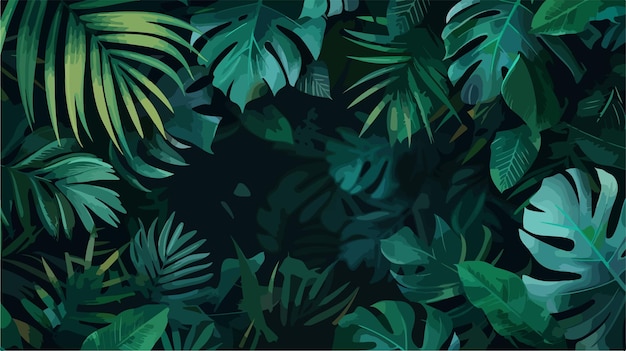 Vector dark green gradient banner with tropical exotic palm leaves