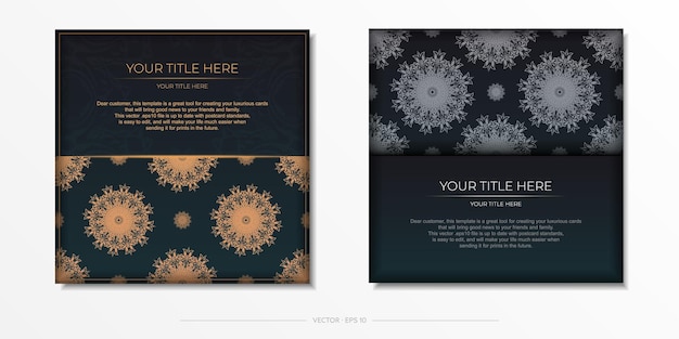 Dark green postcard template with white abstract mandala ornament Elegant and classic elements are great for decorating Vector illustration