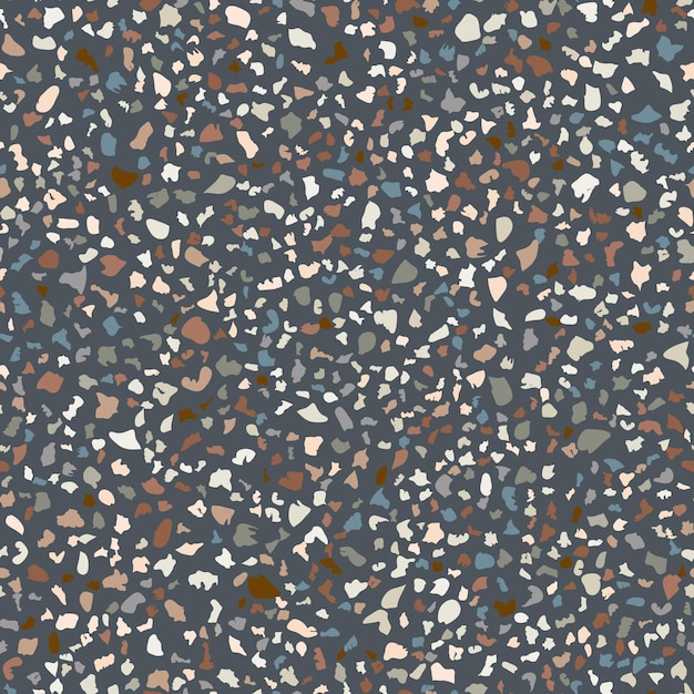 Dark grey terazo flooring seamless texture with pieces of granite quartz glass and stone