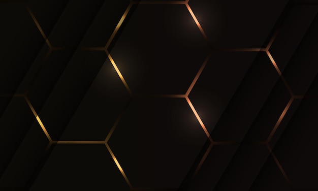 Vector dark hexagonal technology abstract background with gold colored bright flashes