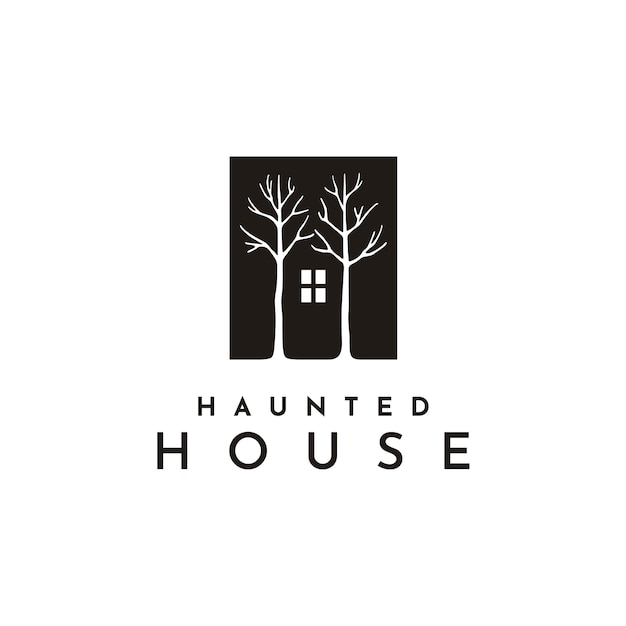 Dark House Window and tree illustration logo