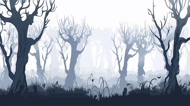 Vector dark misty forest panorama fantasy halloween landscape