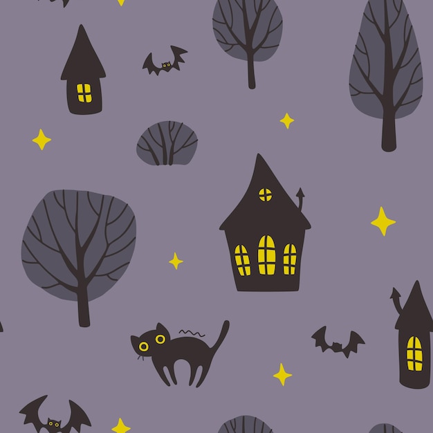 Dark night halloween street pattern.