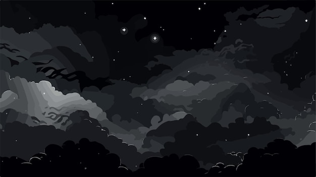 a dark night sky with clouds and stars